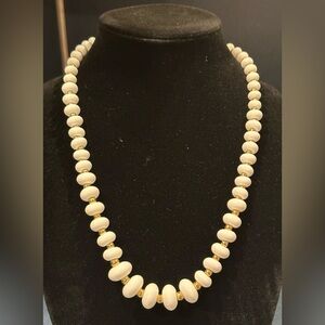 NAPIER Signed White Graduated Beaded Gold Accents Necklace Spring Ring Clasp.